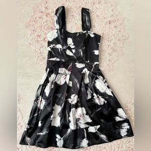 WHBM Black Satin Floral Dress